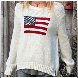 Wooden Ships White Sweater with American Flag Design